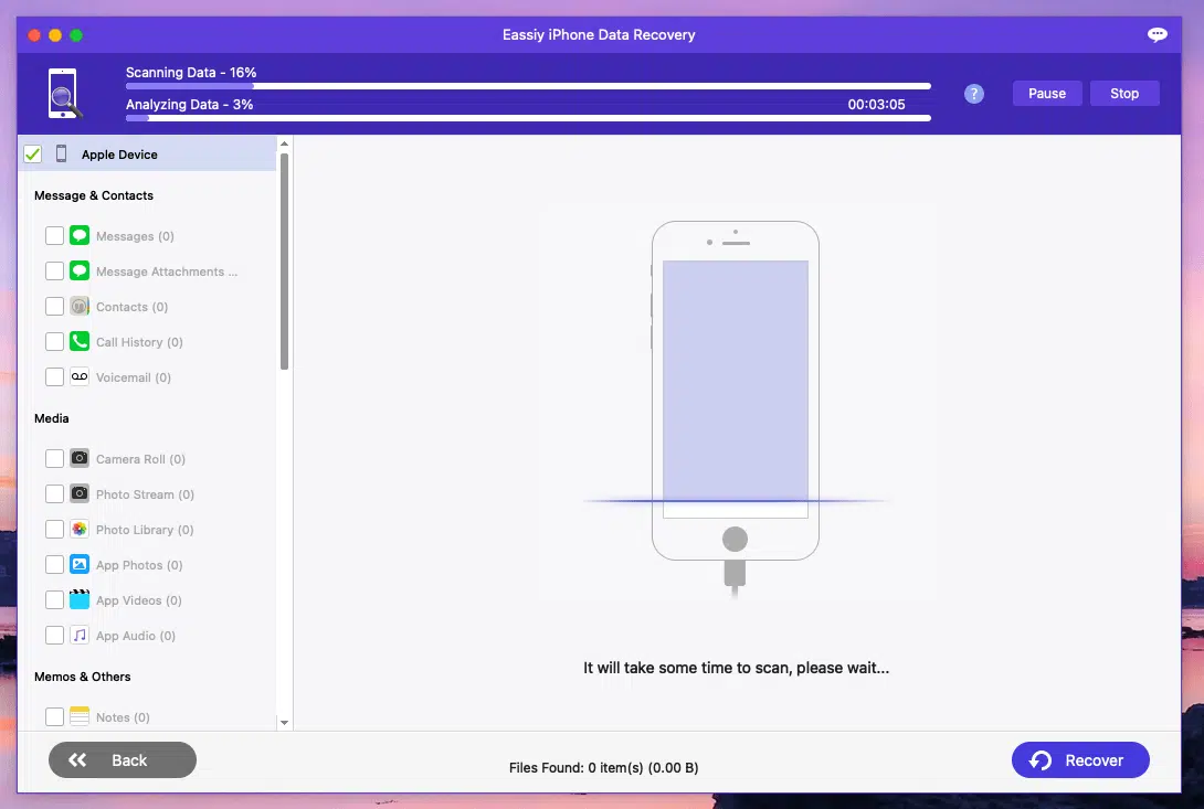 Eassiy iPhone Data Recovery - Scanning