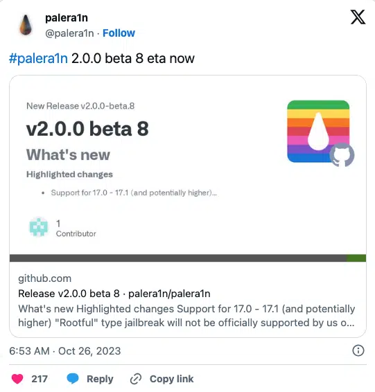PaleRa1n jailbreak for iOS 17 released.