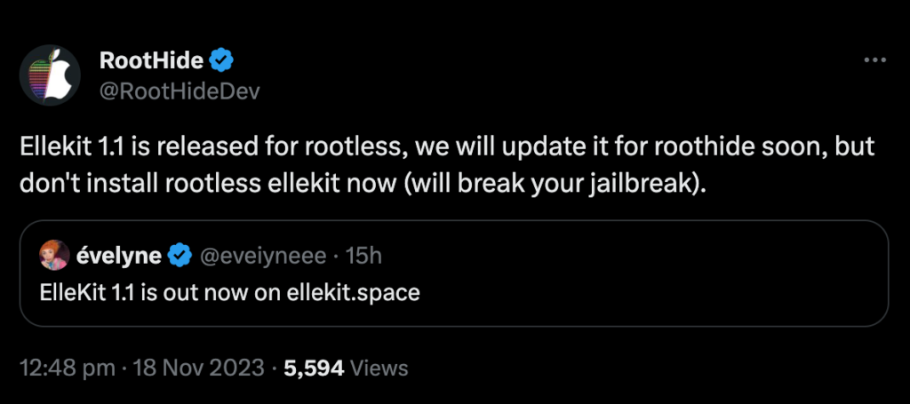 RootHide ElleKit v1.1 release