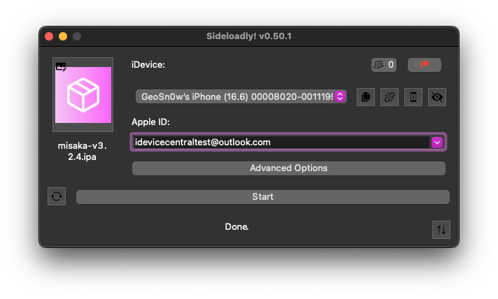 Sideloading Misaka on iOS 16
