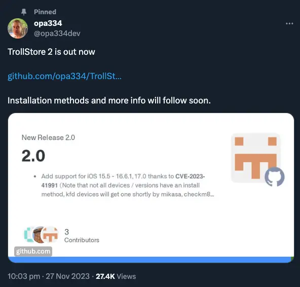 TrollStore 2 was released