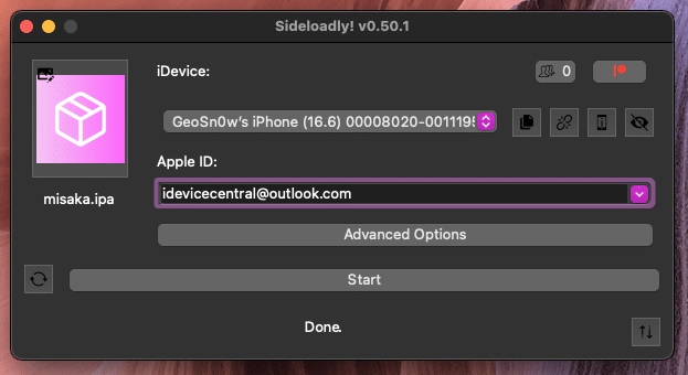 Sideloading Misaka στο iOS 16 με το Sideloadly