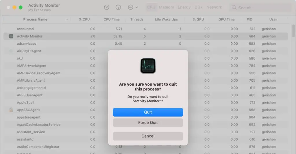 Force Quit a macOS App