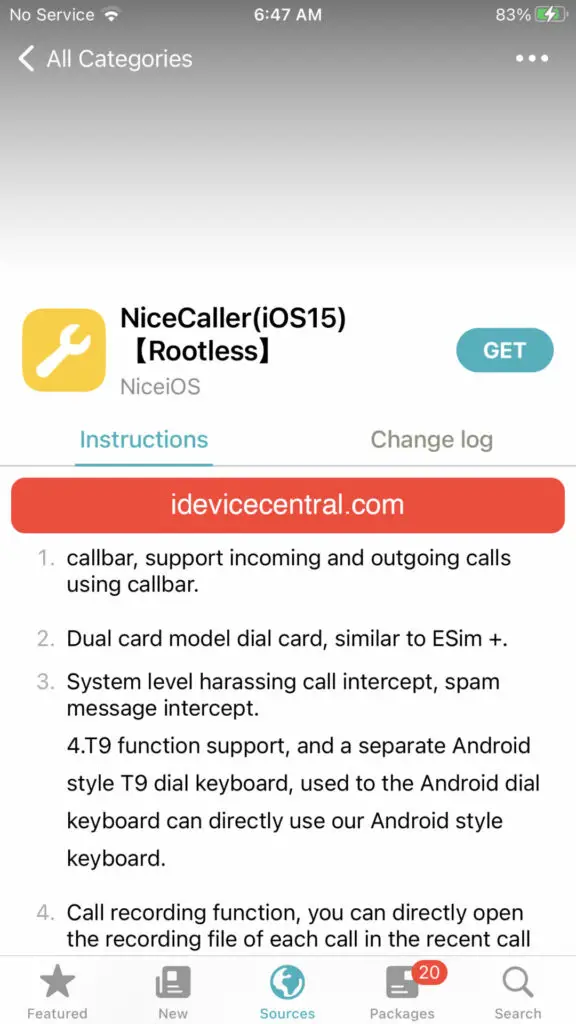 NiceCaller install page on iOS