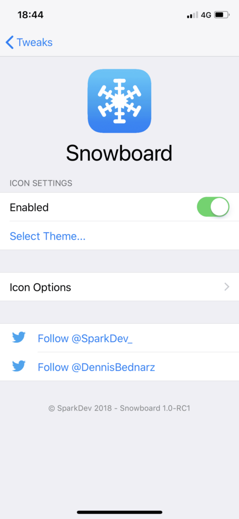 SnowBoard iOS Tweak. Credit: SparkDev.