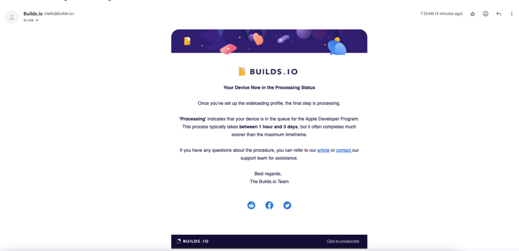 BuildStore confirmation of UDID registration