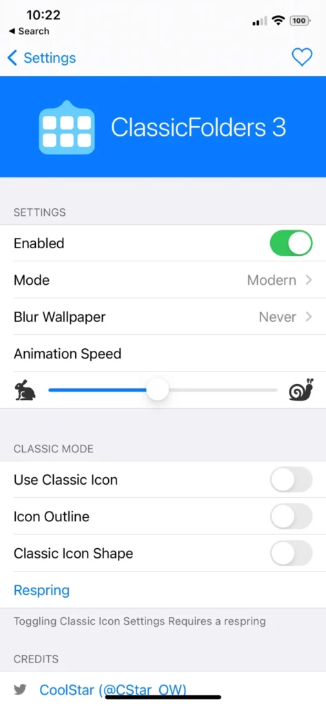 ClassicFolders 3 tweak settings. Image via Havoc Repo.