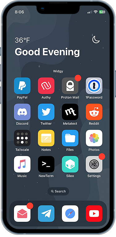 iOS themes and tweaks applied using PaleRa1n