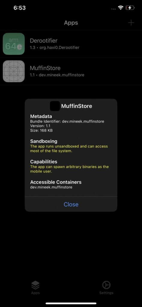 MuffinStore installed via TrollStore on iOS 17.