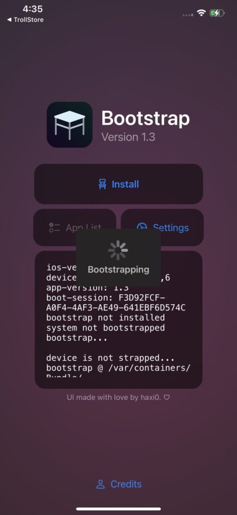 RootHide Bootstrap installing the jailbreak on iOS.