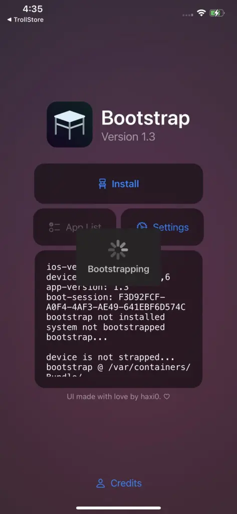 RootHide Bootstrap installing the jailbreak on iOS.