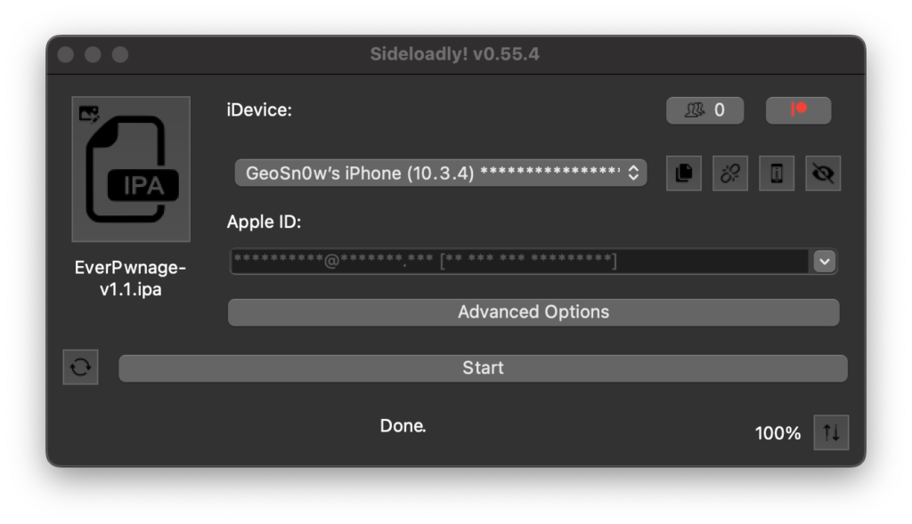 EverPwnage IPA in Sideloadly