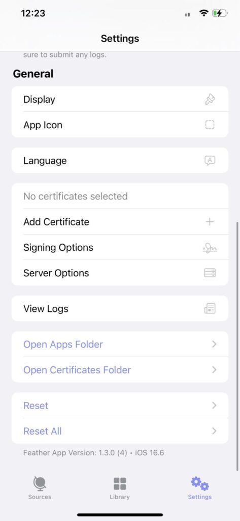 Feather IPA Signer settings are comprehensive