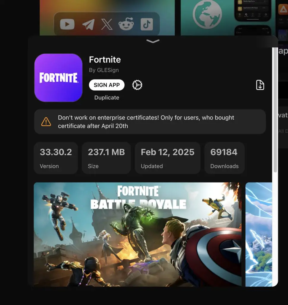 FlekSt0re install Fortnite on iOS 18