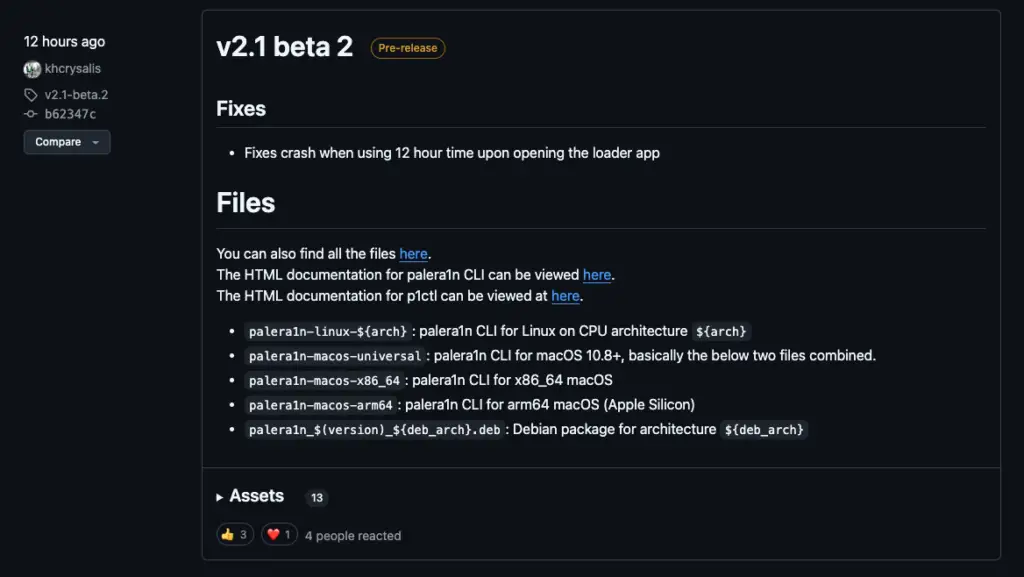 PaleRa1n v2.1 Beta 2 Changelog lists the fix for the loader app.