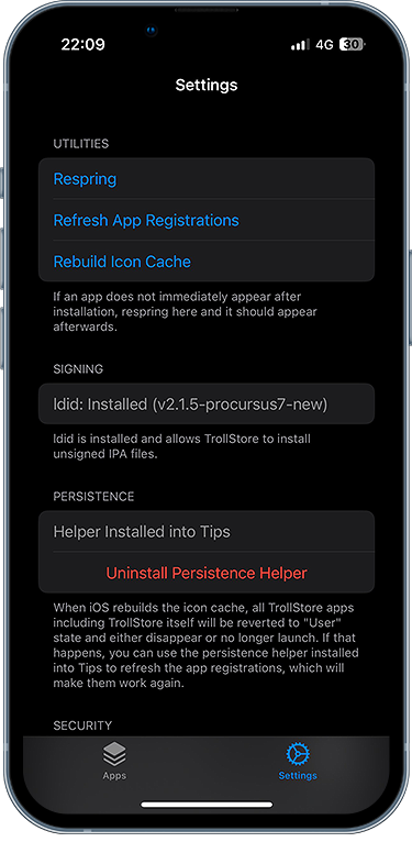 TrollStore Persistence Helper inside Tips app