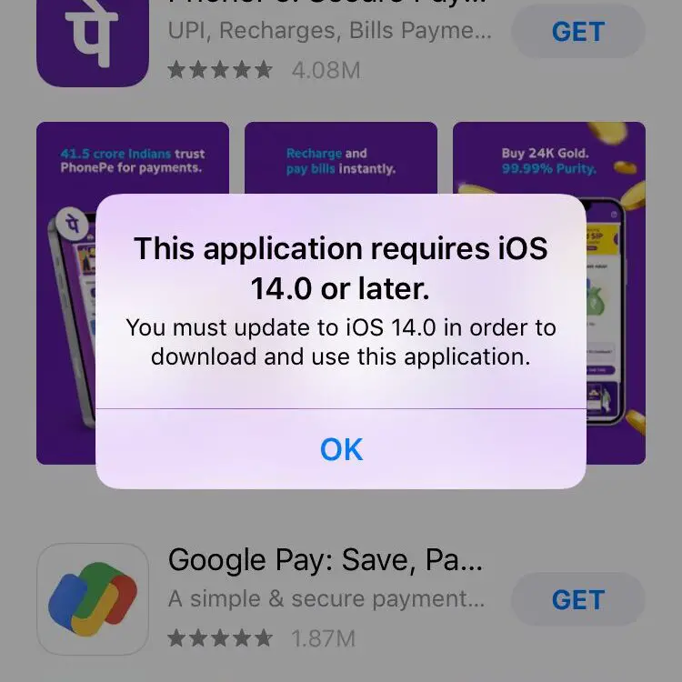 Unsupported iOS app show the "This application requires iOS 15.0 or later." when you try to install them.