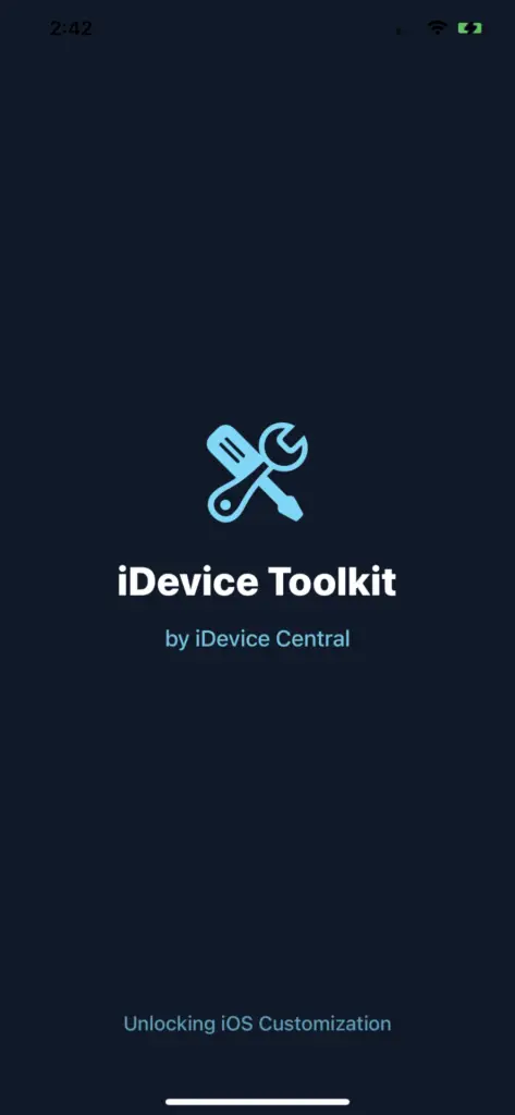 iDevice Toolbox splash screen in the app