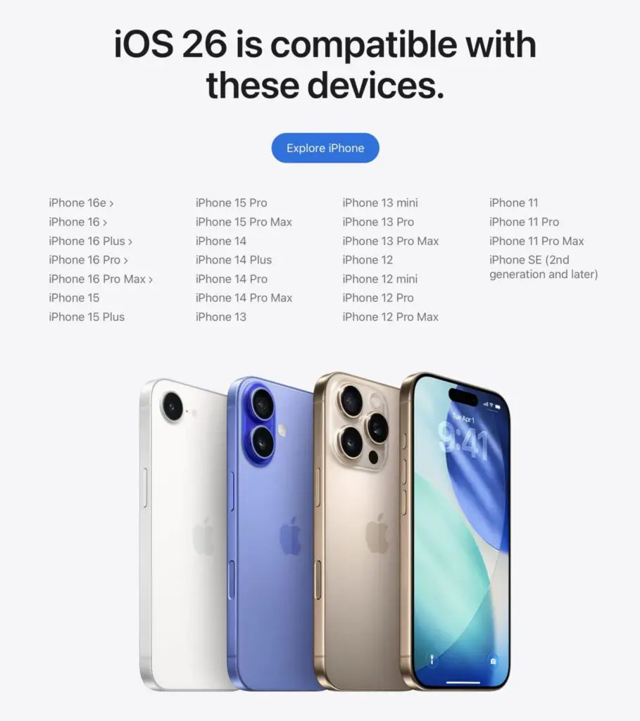 iOS 26 supported iPhone models