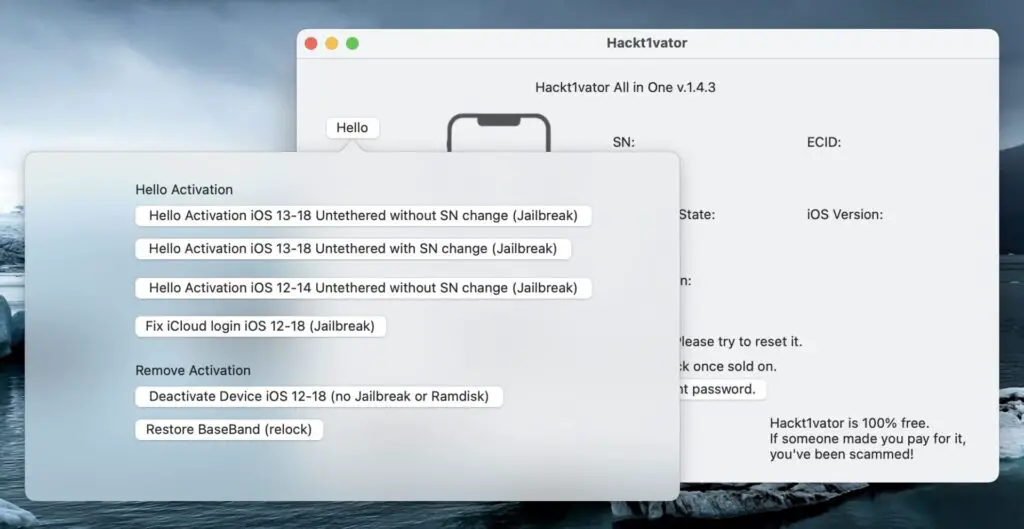 Screenshot - iDevice Central Hackt1vator AIO iCloud Bypass 1.4.3 download windows