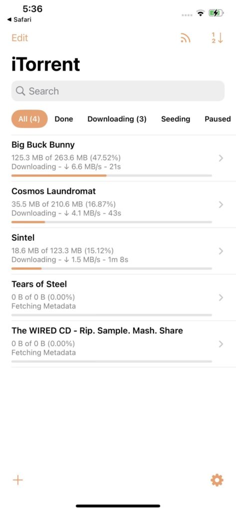 iTorrent IPA for iOS showing several torrent files being downloaded - iDevice Central iTorrent IPA for iOS showing several torrent files being downloaded