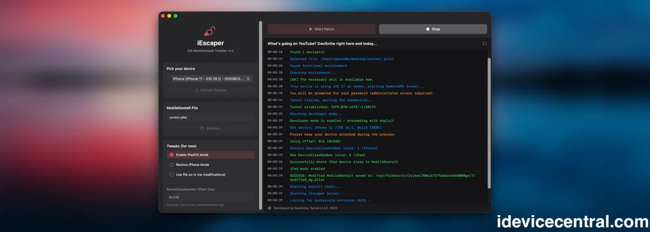 Download iEscaper - iOS MobileGestalt Tweaker for iOS 17.0 - 26.1 for All Devices
