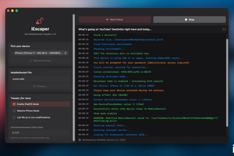 Download iEscaper - iOS MobileGestalt Tweaker for iOS 17.0 - 26.1 for All Devices